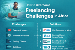African freelancer working on laptop overcoming freelancing challenges in Africa using secure online tools