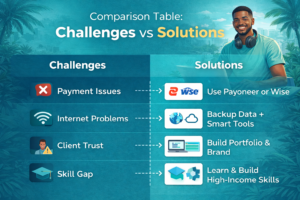 African freelancer working on laptop overcoming freelancing challenges in Africa using secure online tools